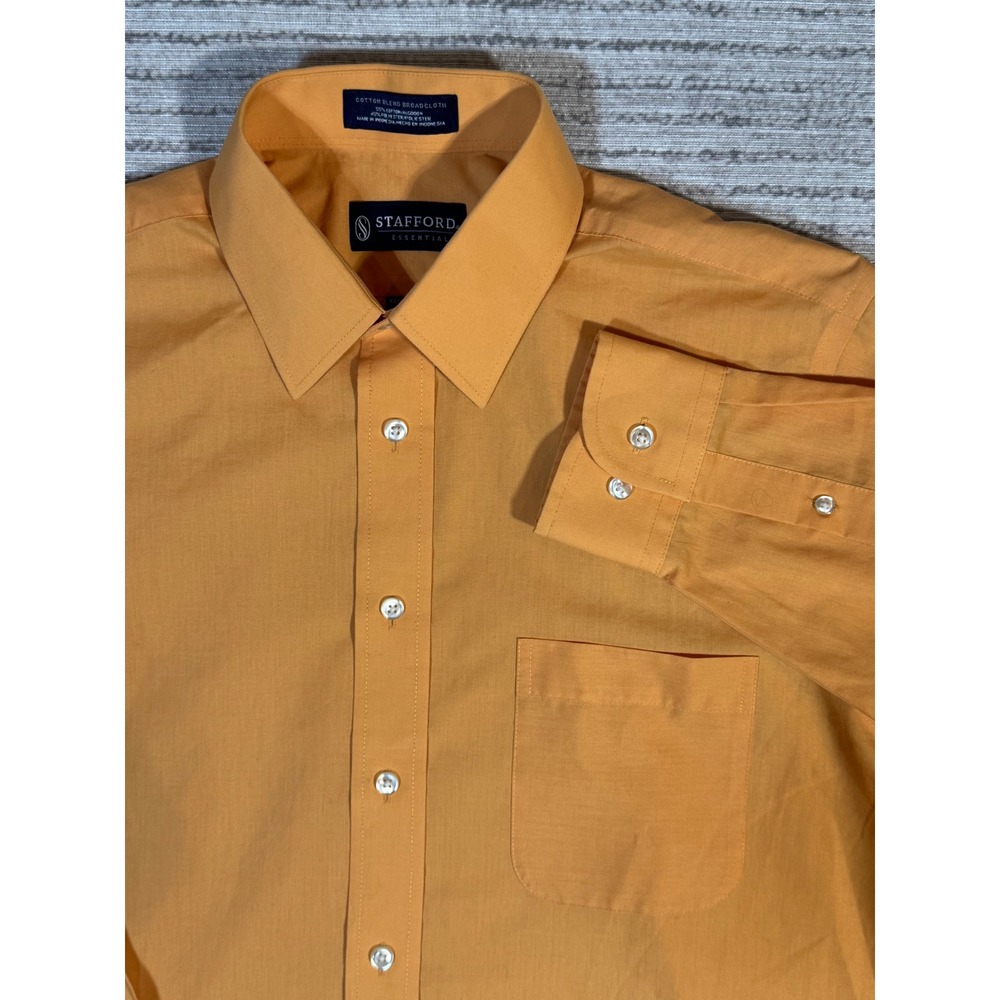 Stafford Essentials Mens Orange Dress Shirt Regular Fit 15-15.5 34-35 LS
